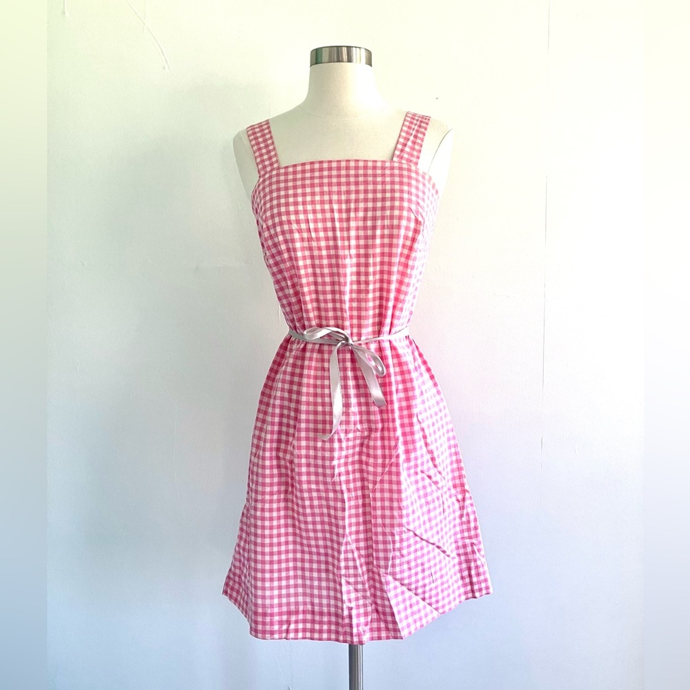 Vintage 60’s mod pink & white gingham plaid cotton dress
